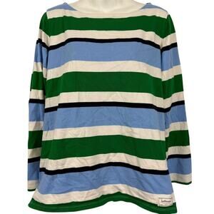Talbots Plus Womens Green Blue Wide Stripe 100% Cotton Top Shirt sz X / 0X
